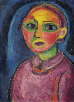 portrait of a woman 1655 Painting - Half length portrait of a woman in a reddish robe Alexej von Jawlensky Expressionism